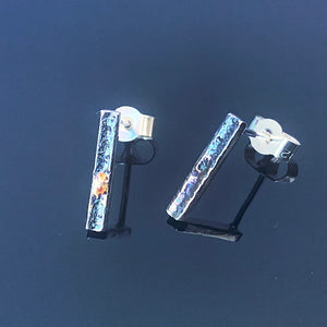 Solid sterling silver and gold bar stud earrings