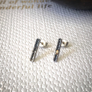 Solid sterling silver and gold bar stud earrings