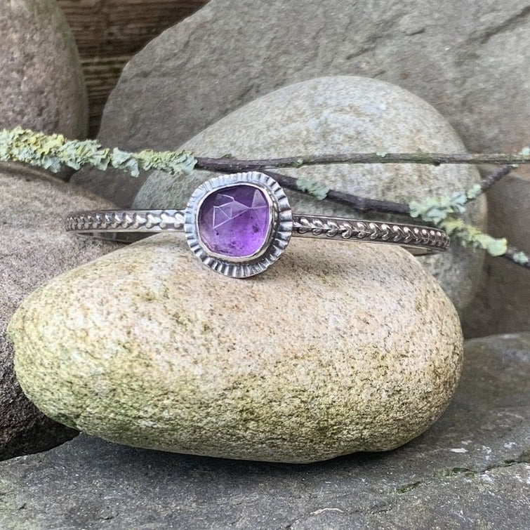 Sterling silver and Amethyst stacking bangle